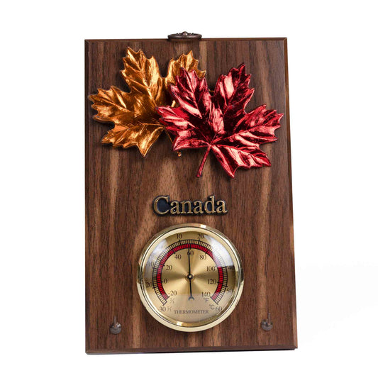 Canada Maple Leaves Wall Plaque with Thermometer - 9 x 6 inches