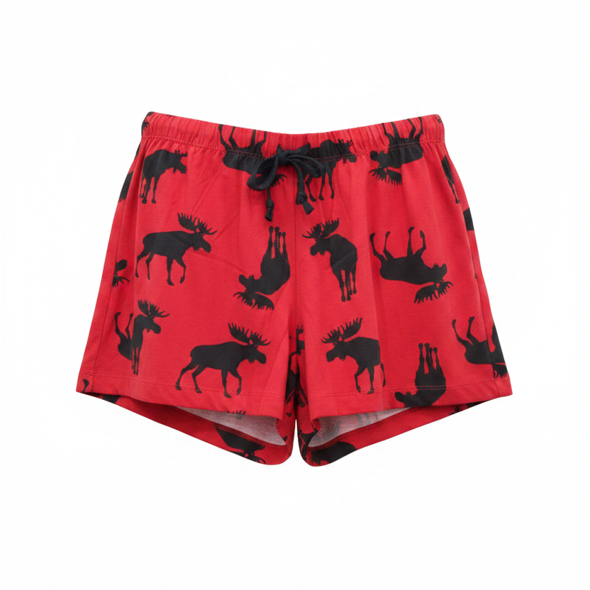 Canada Moose On Red Women’s Cotton Sleep Shorts