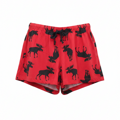 Canada Moose On Red Women’s Cotton Sleep Shorts