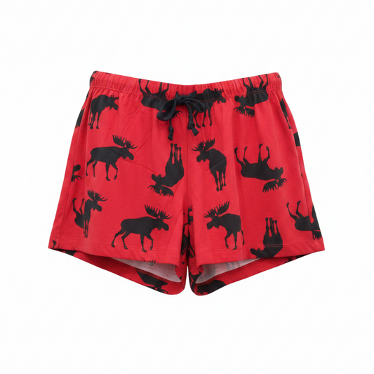 Canada Moose On Red Women’s Cotton Sleep Shorts