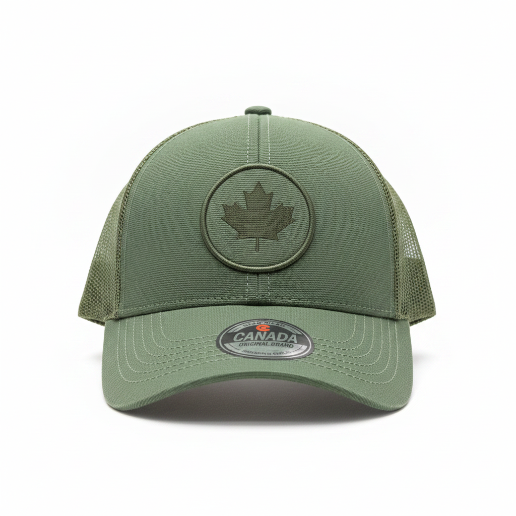Canada Round Maple Leaf Mesh Cap Green Front

