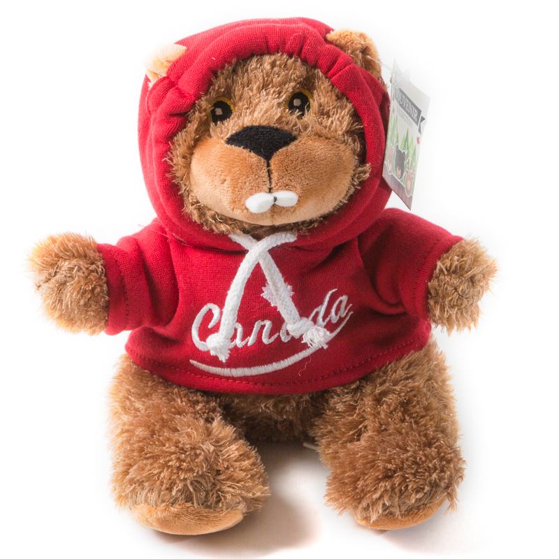 Canadian Beaver Stuffed Animal in Red Hoodie - 9"