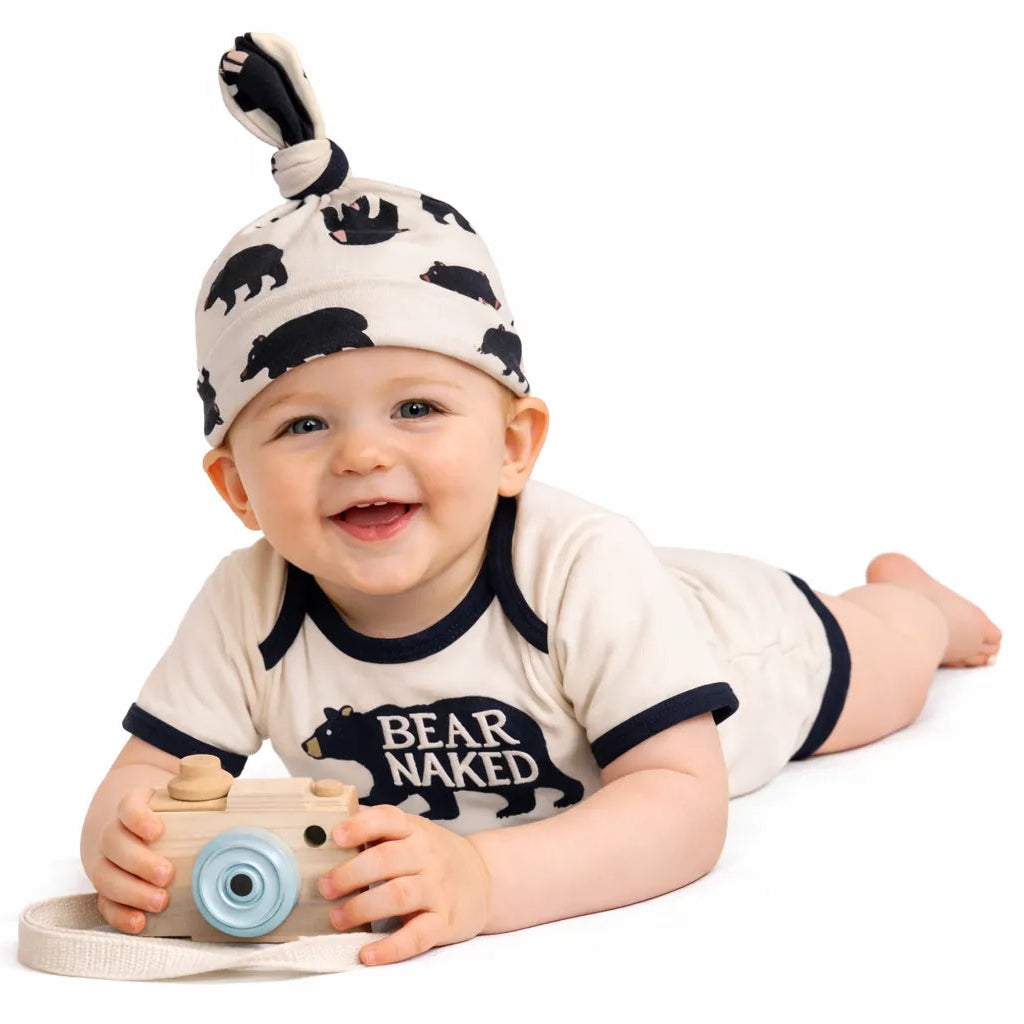 Canadian Black Bear Naked Baby Bodysuit and Hat Set - front