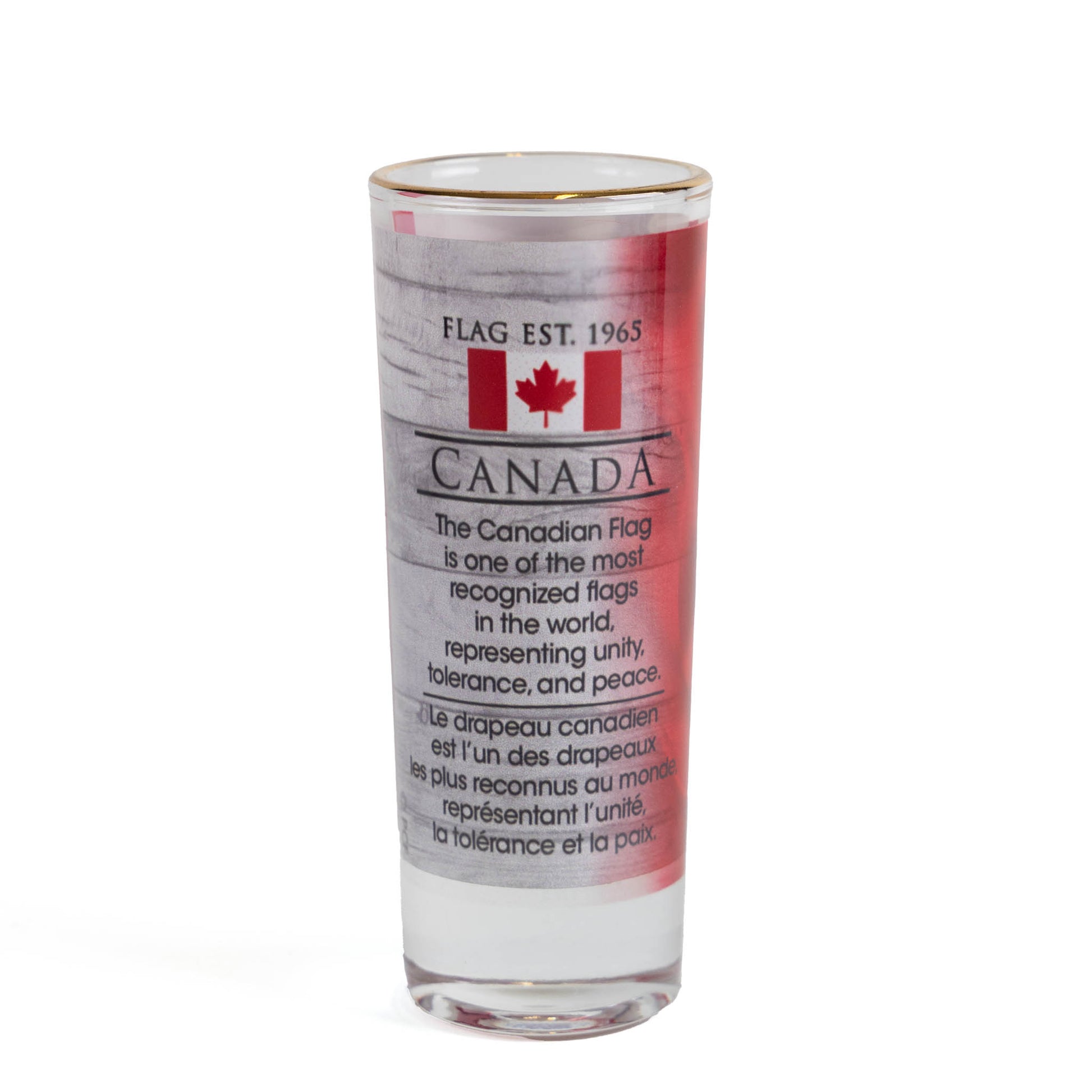 Canadian Flag Facts Tall Shot Glass Back view