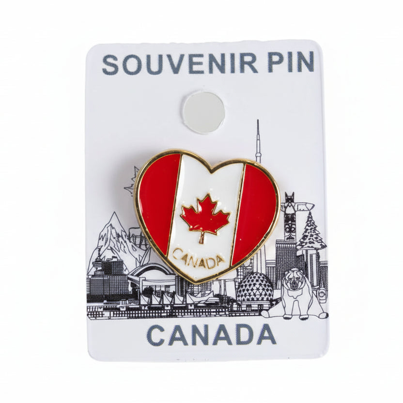 Canadian Flag Heart Shape Lapel Pin - Gold
