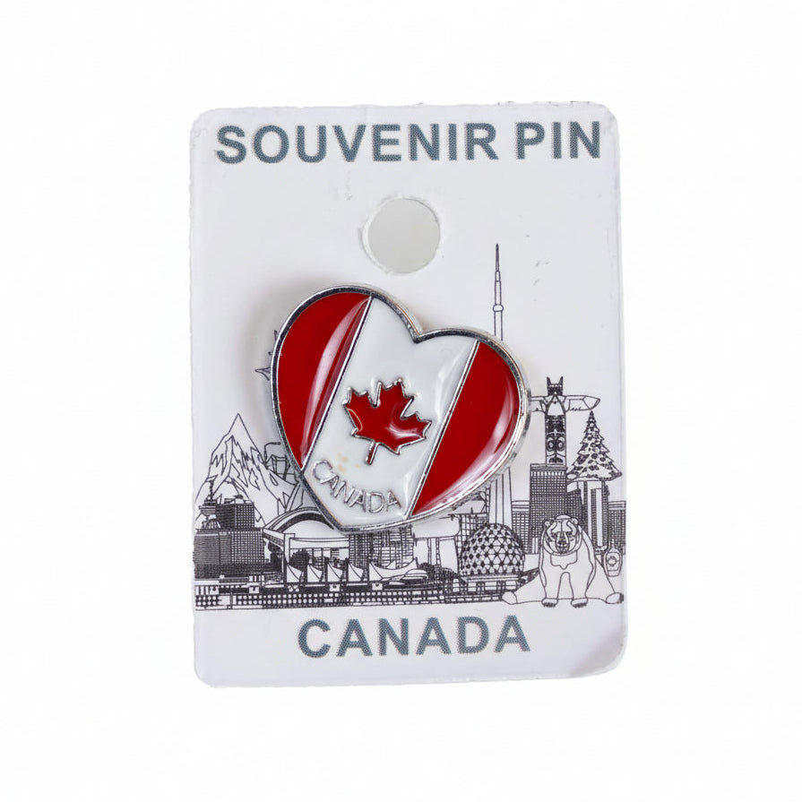 Canadian Flag Heart Shape Lapel Pin - Silver