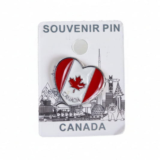 Canadian Flag Heart Shape Lapel Pin - Silver