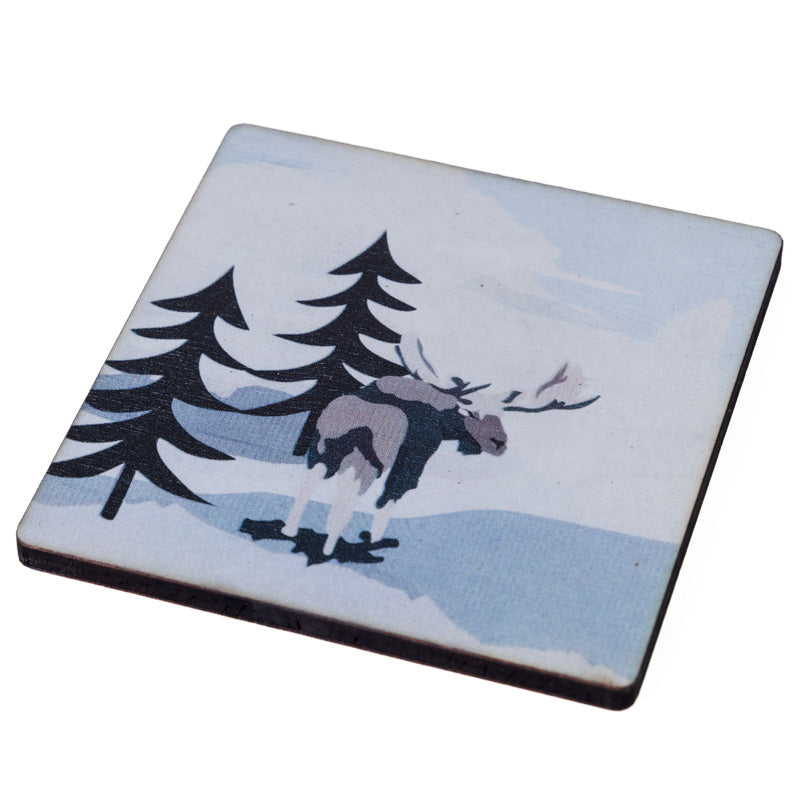 Canadian Moose in Forest - Wooden Coaster
