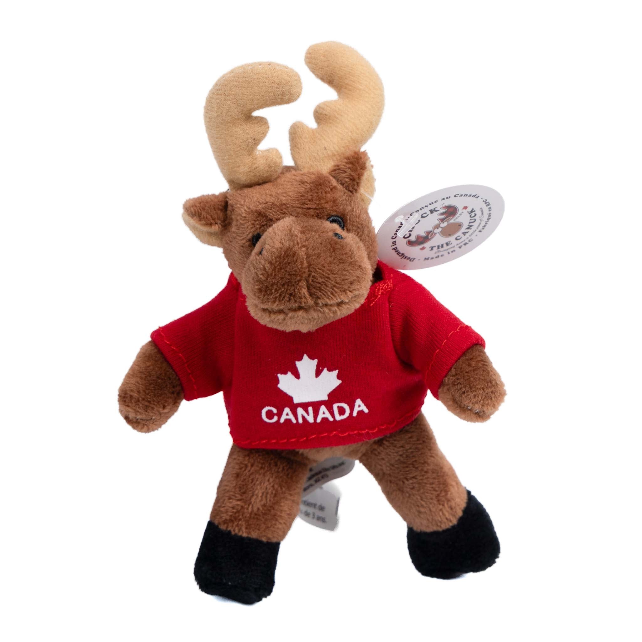 Canadian Moose Stuffed Animal Keychain with Maple Leaf Shirt