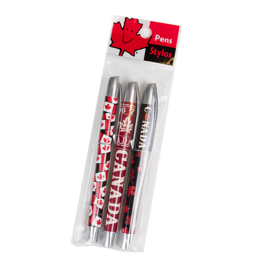 Canada-Themed Pen Trio - Red Leaves, Maple Leaf & Canadian Flag