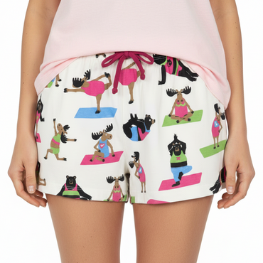 Canadian Yoga Bear & Moose Women's Sleep Shorts Model