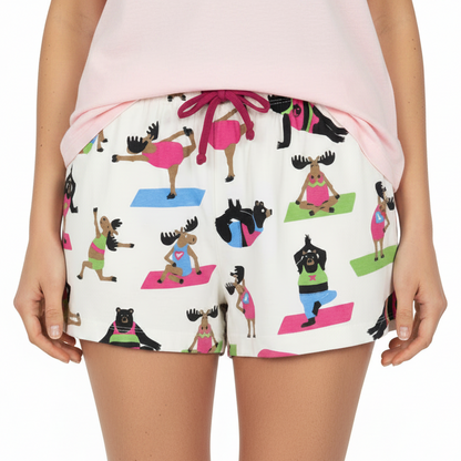 Canadian Yoga Bear & Moose Women's Sleep Shorts Model