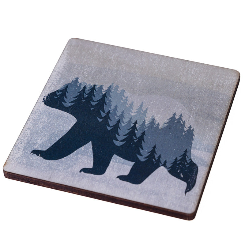 Forest Bear Silhouette - Wooden Coaster