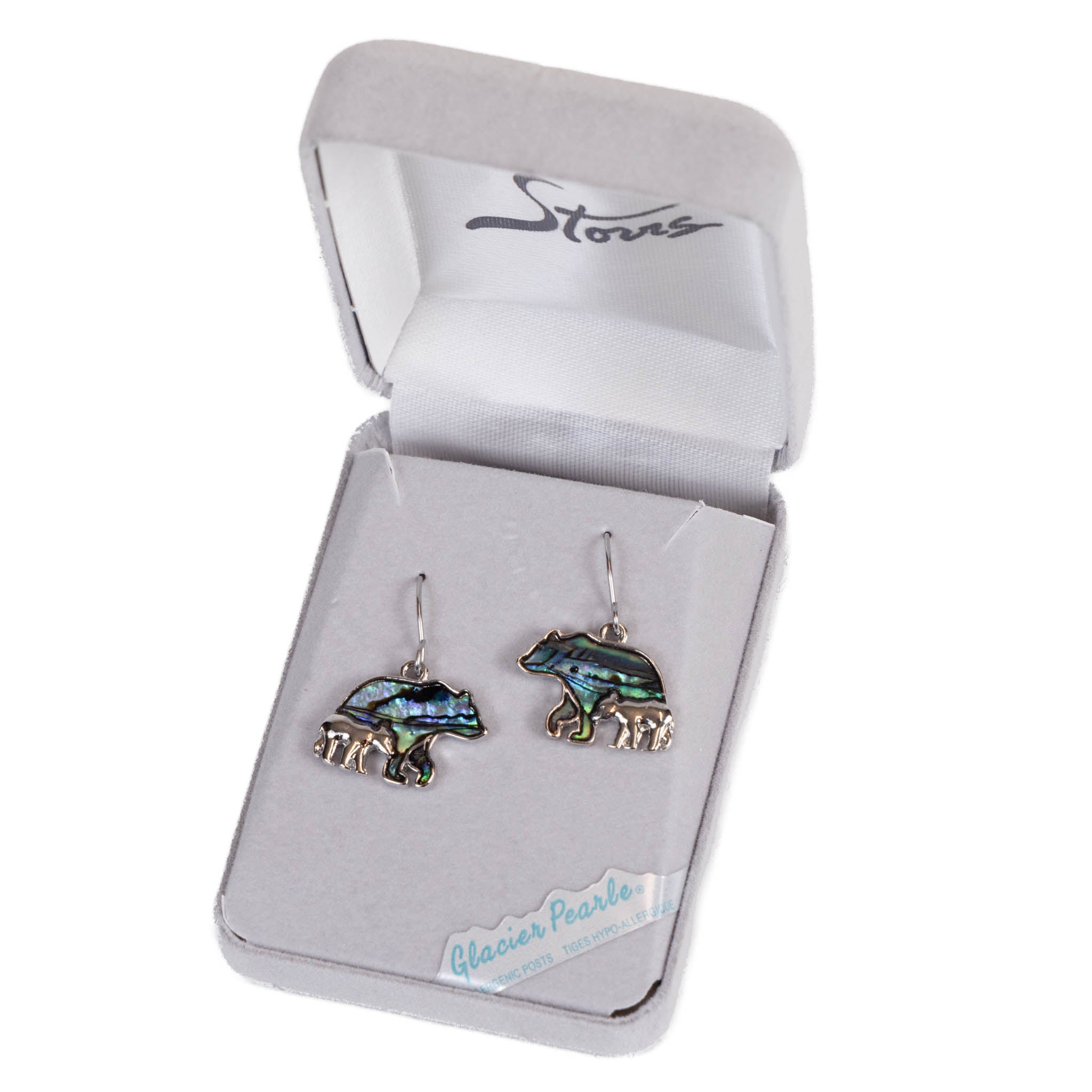 Glacier Pearle Abalone Bear Earrings - Mother & Cub