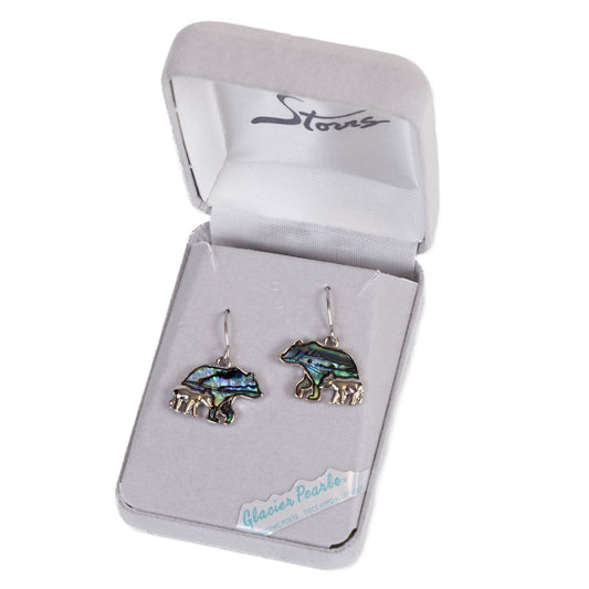 Glacier Pearle Abalone Bear Earrings - Mother & Cub