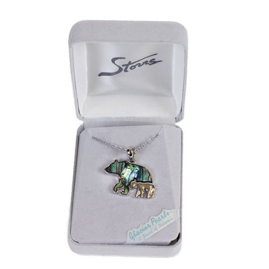 Glacier Pearle Abalone Bear Necklace - Mother & Cub