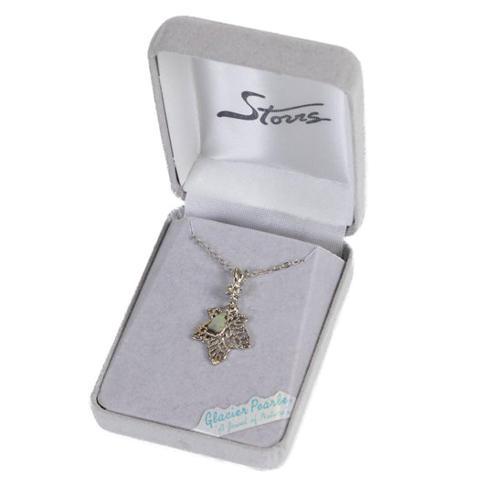 Glacier Pearle Abalone Drop Maple Leaf Necklace