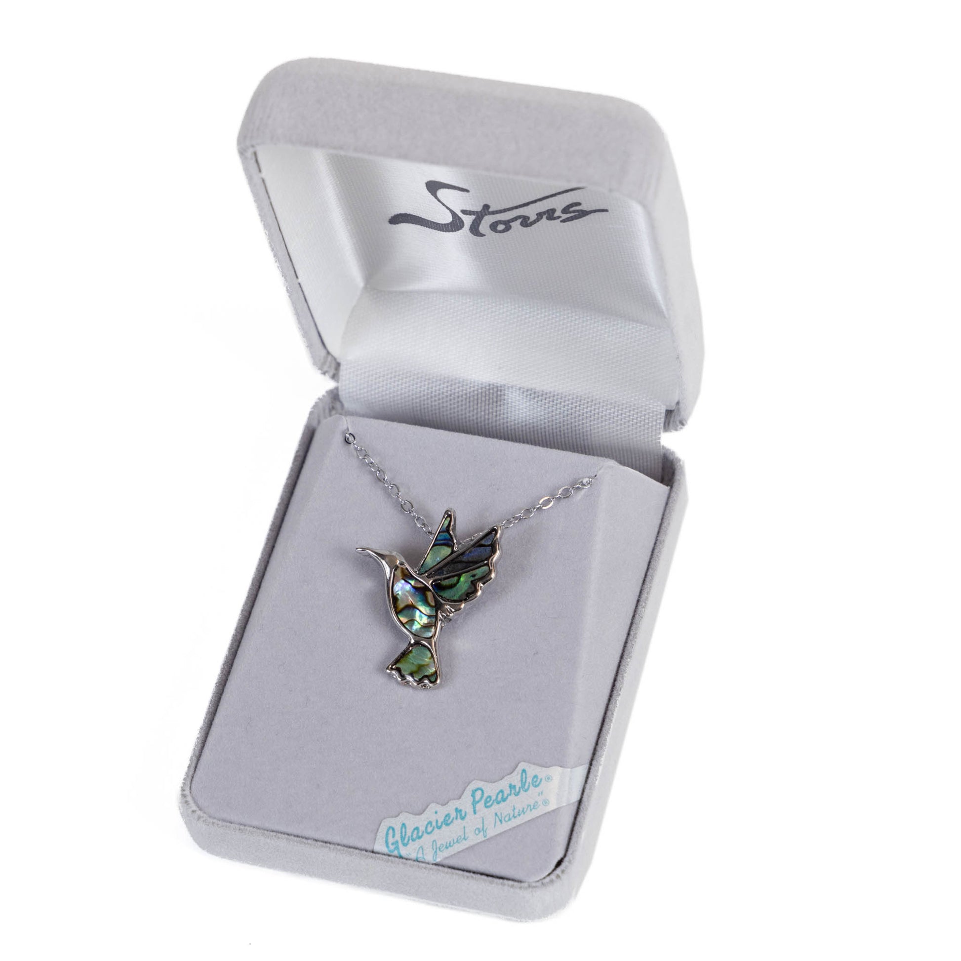 Glacier Pearle Abalone Hummingbird Necklace