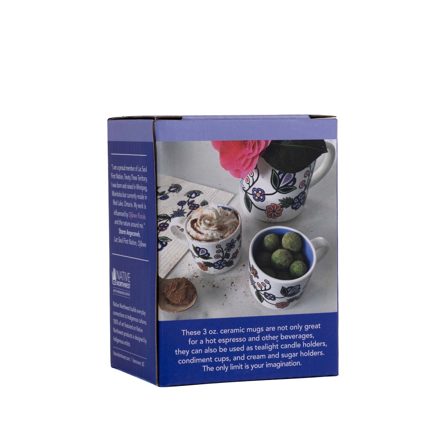 Indigenous Espresso Cup - Ojibwe Florals by Storm Angeconeb - Set of 2 Back view