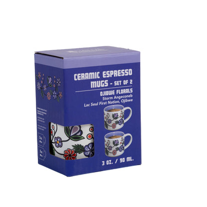 Indigenous Espresso Cup - Ojibwe Florals by Storm Angeconeb - Set of 2 Front view