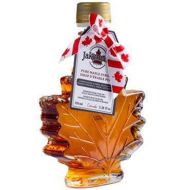 Jakeman's Pure Maple Syrup Canada Grade A Amber - 100ml Maple Leaf Glass Bottle Side View