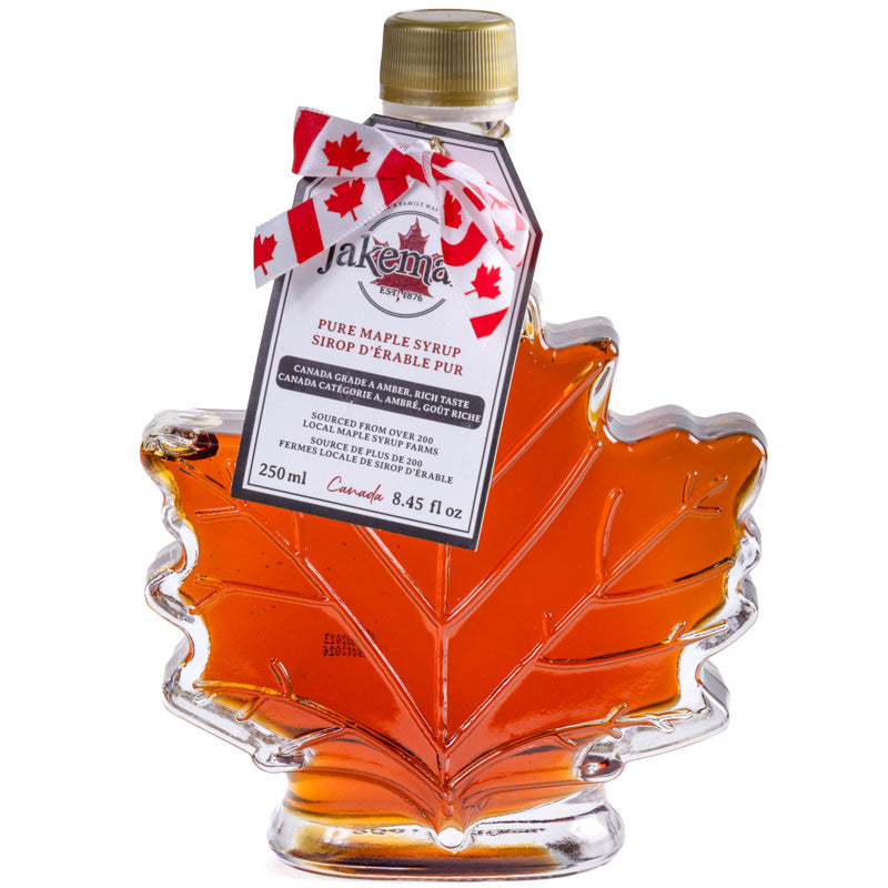 Jakeman's Pure Maple Syrup Canada Grade A Amber - 250ml Maple Leaf Glass Bottle