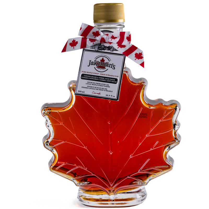 Jakeman's Pure Maple Syrup Canada Grade A Amber - 500ml Maple Leaf Glass Bottle