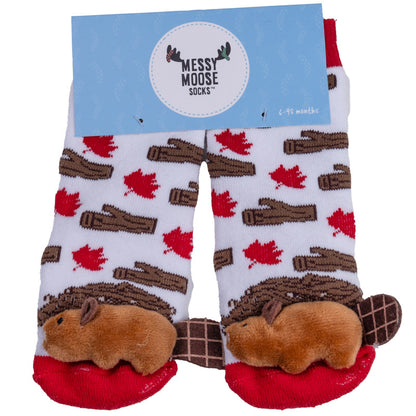 Lil' Traveller baby socks - Beaver with Maple Leaf for 6-48 months