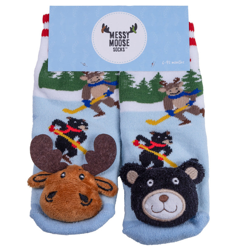 Lil' Traveller baby socks - Mismatch! Hockey Moose/ Black Bear