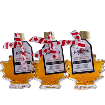 Maple Syrup in Maple Leaf Glass Bottle Canada Grade A Amber - 50ml x 3 Pack - Jakeman's Maple Products