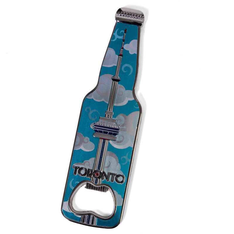Metal Magnet Bottle Opener - Toronto CN Tower in Clouds
