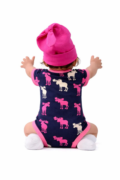 Raspberry Moose Baby Bodysuit and Hat Set