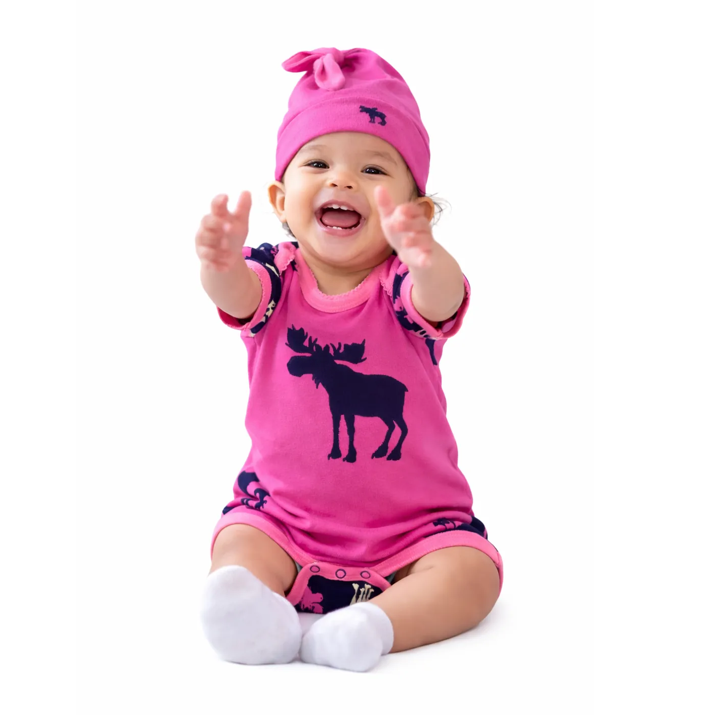 Raspberry Moose Baby Bodysuit and Hat Set front