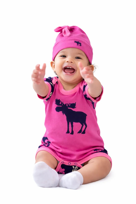 Raspberry Moose Baby Bodysuit and Hat Set