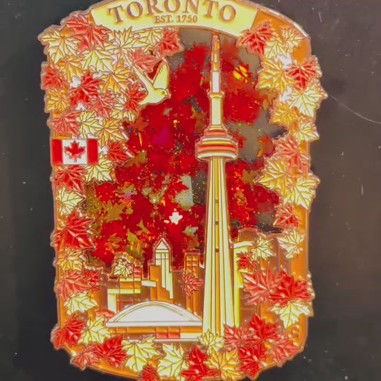 Toronto CN tower autumn maple leaves video