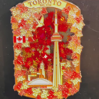 Toronto CN tower autumn maple leaves video