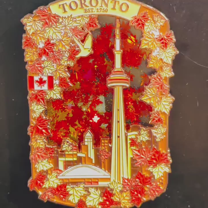 Toronto CN tower autumn maple leaves video