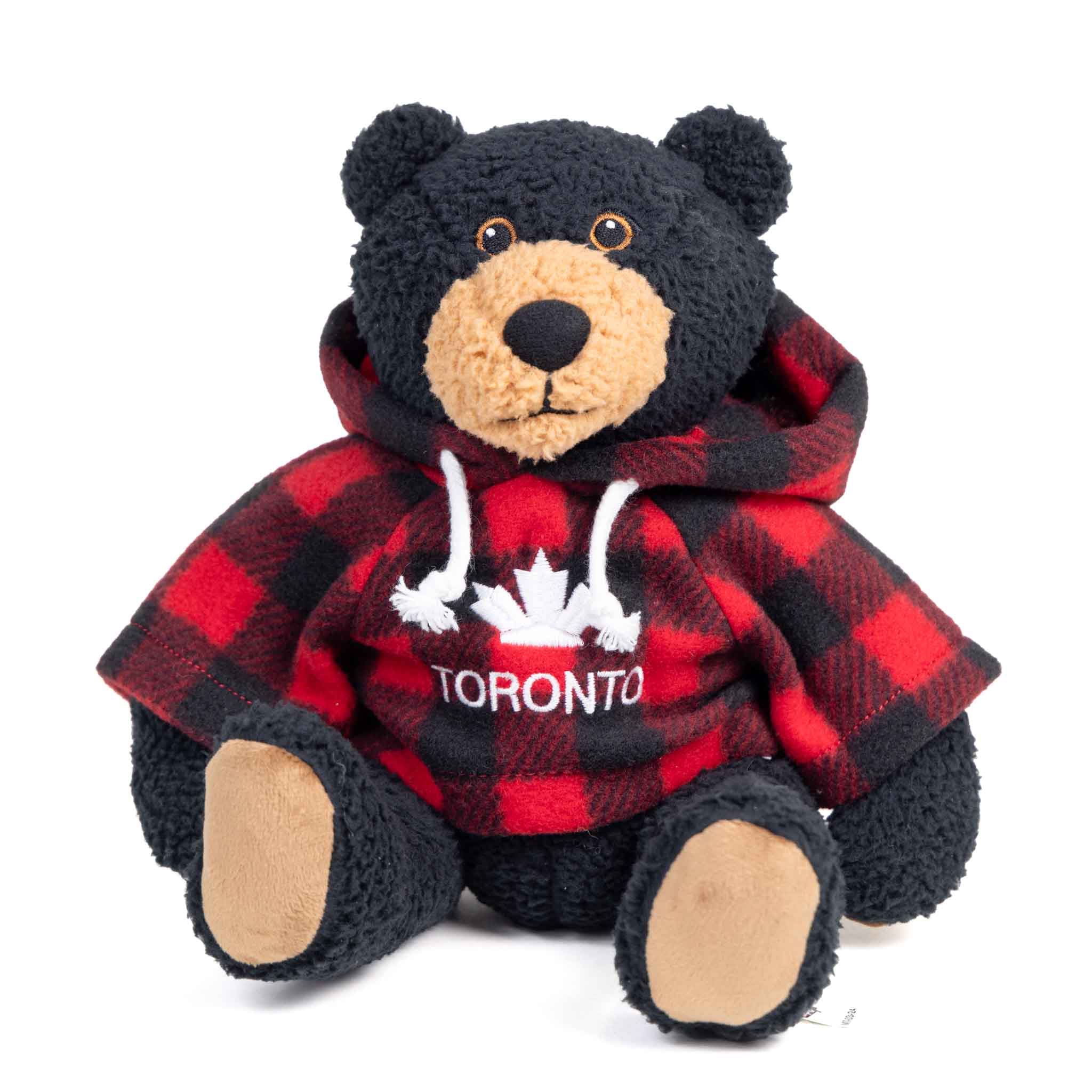 Toronto Black Bear Stuffed Animal in Plaid Hoodie - 10