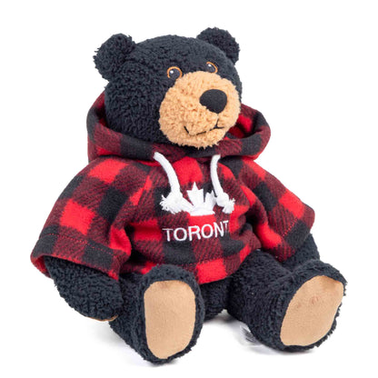 Toronto Black Bear Stuffed Animal in Plaid Hoodie 10' – Side View