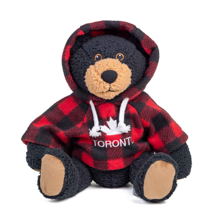 Toronto Black Bear Stuffed Animal in Plaid Hoodie