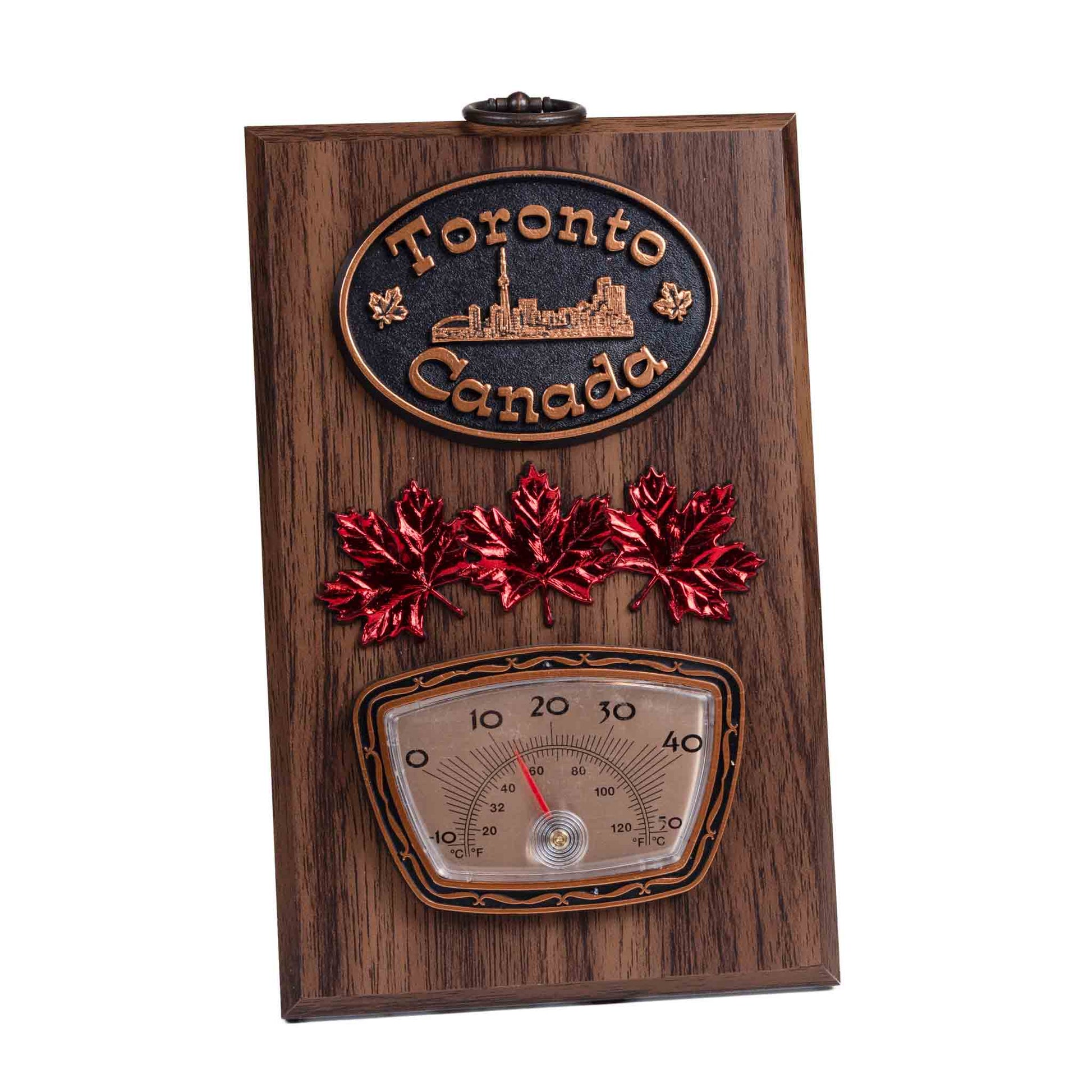 Toronto Canada Emblem and Maple Leaves Wall Plaque with Thermometer - 6 x 4 inches