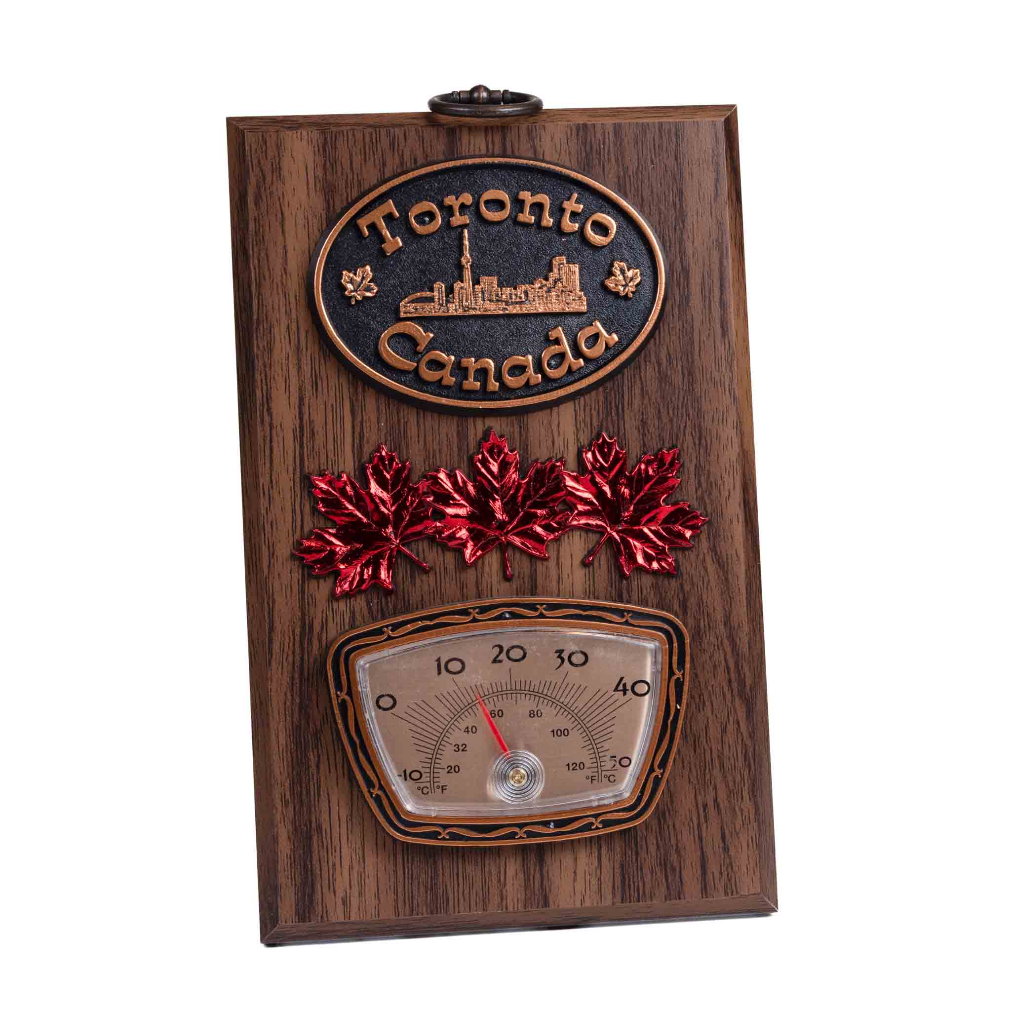 Toronto Canada Emblem and Maple Leaves Wall Plaque with Thermometer - 6 x 4 inches