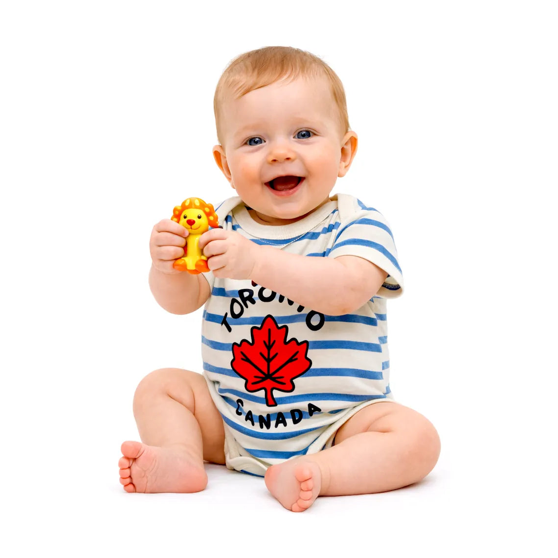 Toronto Canada Maple Leaf with Stripes Baby Bodysuit front