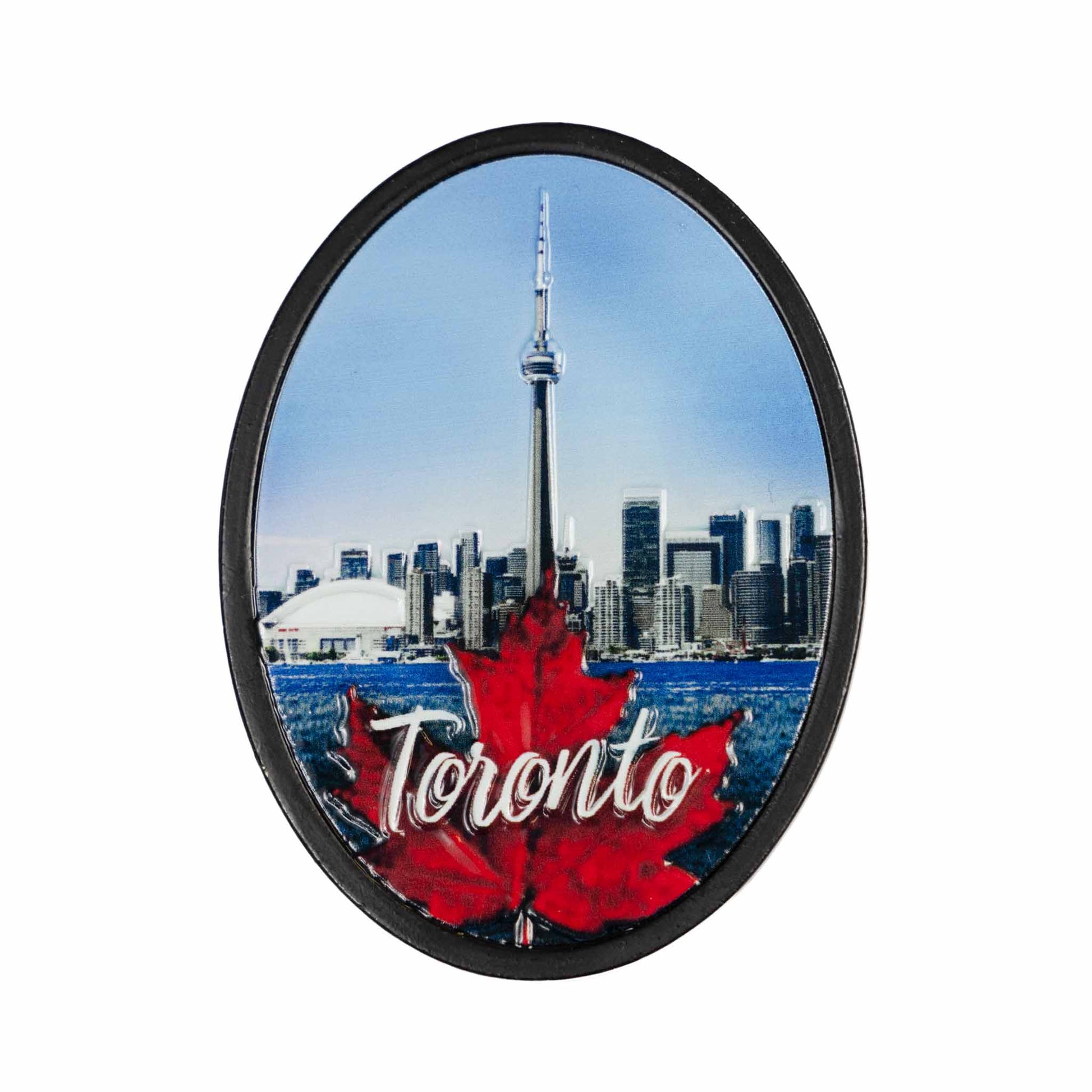 Toronto Cityscape Oval Magnet - CN Tower with Maple Leaf