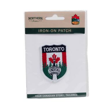 Toronto CN Tower and Maple Leaf Iron-On Patch Packaged