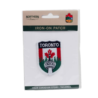 Toronto CN Tower and Maple Leaf Iron-On Patch Packaged