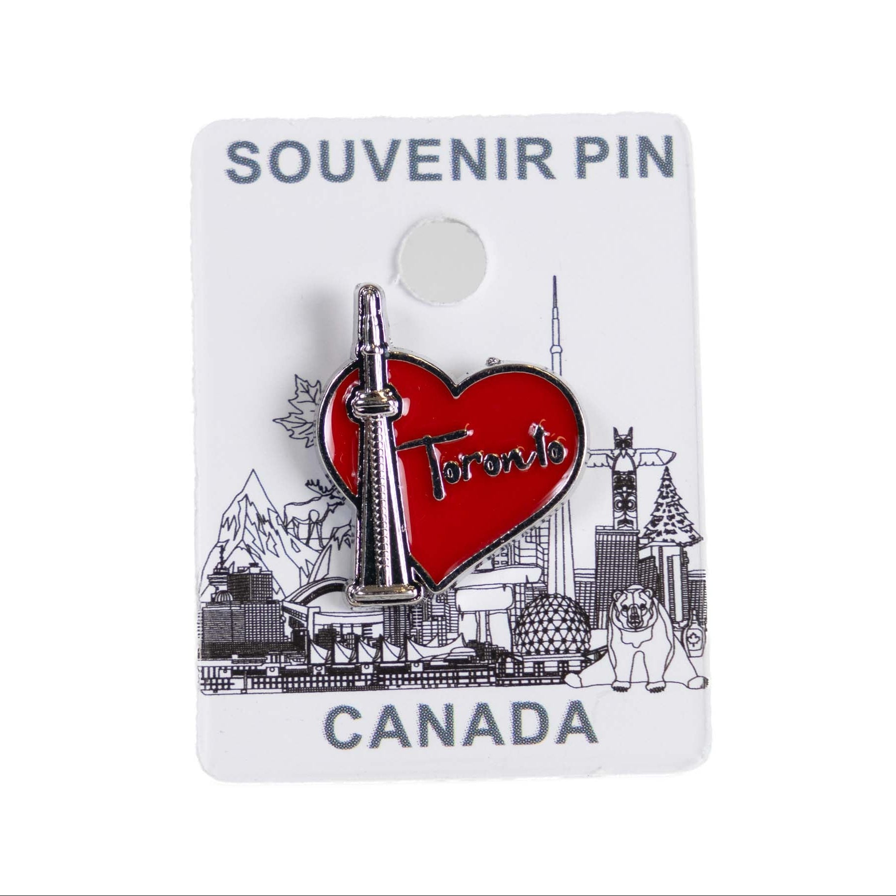 Toronto CN Tower Heart Shape Lapel Pin - Silver