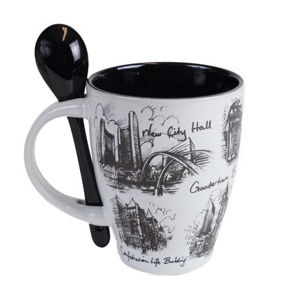 Toronto CN Tower Mug & Spoon Set - Black and White - 10oz Back view