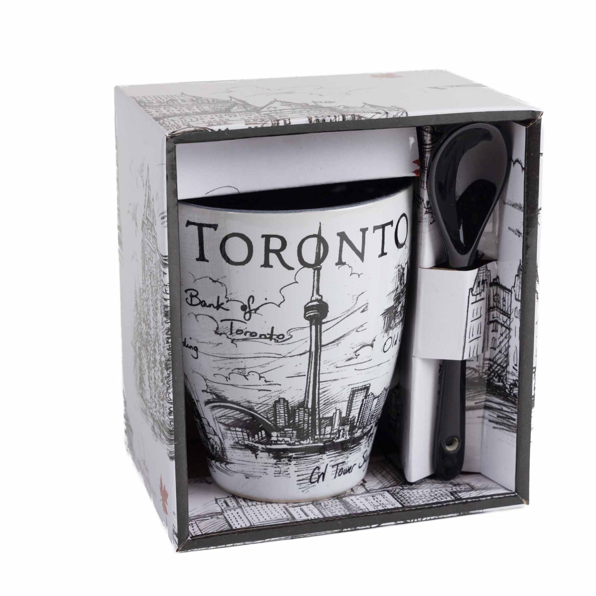 Toronto CN Tower Mug & Spoon Set - Black and White - 10oz with box