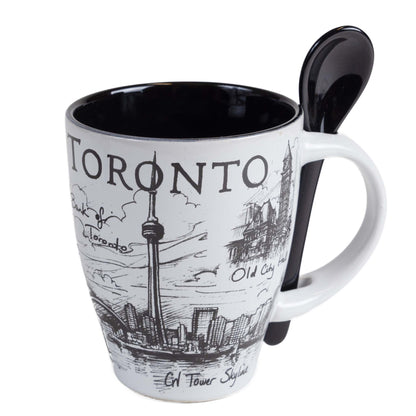 Toronto CN Tower Mug & Spoon Set - Black and White - 10oz Front view